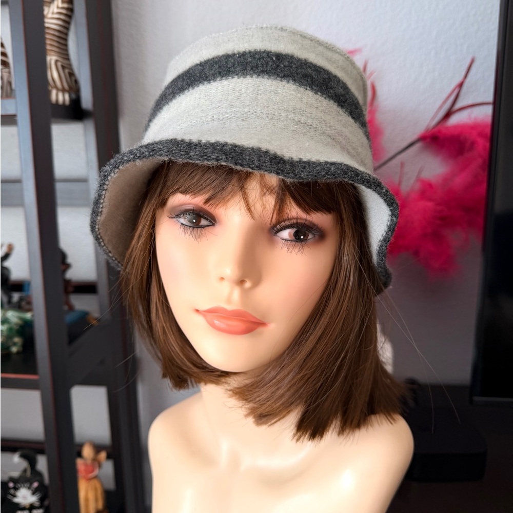 Stylish Gray Striped Wool Bucket Hat